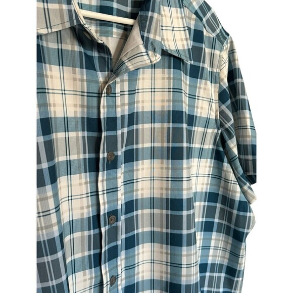 Eddie Bauer Fishing Short Sleeve Button Down Collared Blue Striped Shirt Size XL - Picture 2 of 7